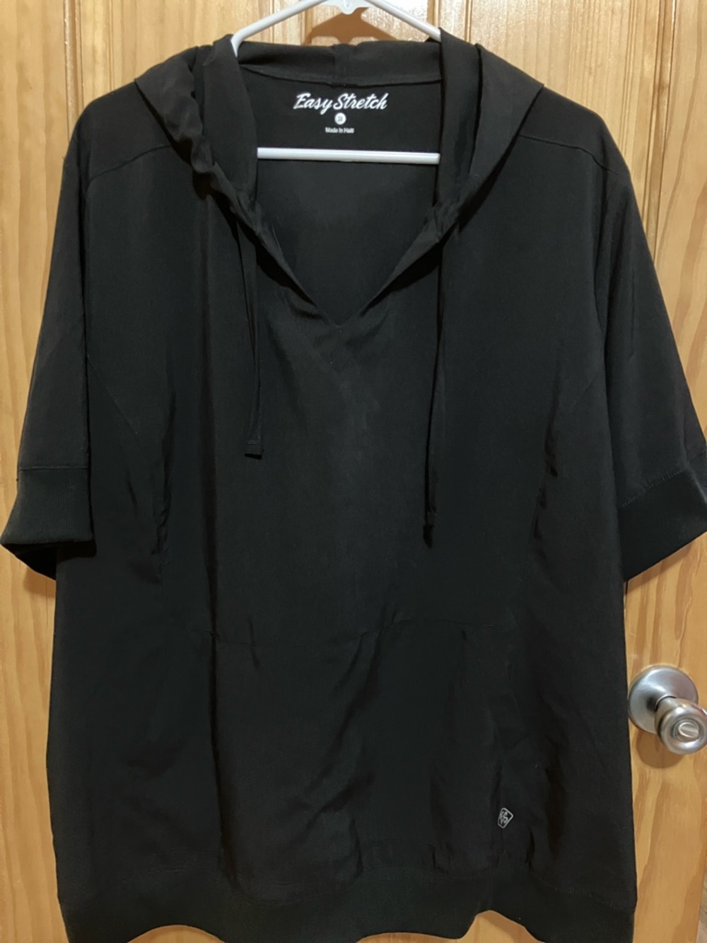 Woman’s Black Short-Sleeve Hooded Scrub Top